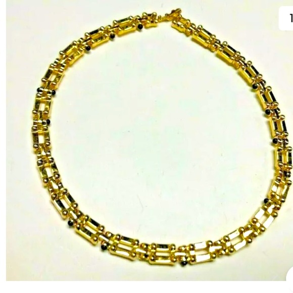St. John Jewelry - ST JOHN Gold Tone Rectangular Links w/ Blue Cabochons Necklace